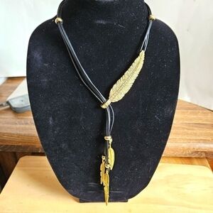 Gold-tone and Black Leaf Necklace